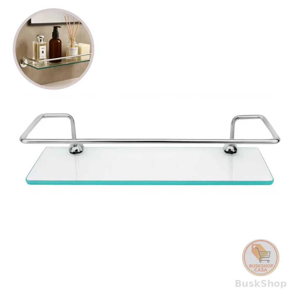 Suporte p/ Shampoo Prateleira de Banheiro VIDRO Reto para Parede Cozinha Lavanderia Sabonete Organizador Alumínio 30cm