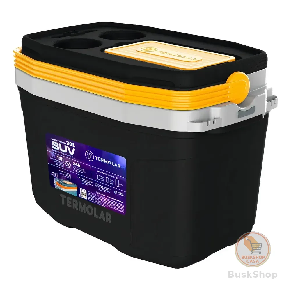 Caixa Termica Suv Cooler Com Alça 20 Litros Praia Pesca Camping Cor Preto E Amarelo Termolar Amarelo E Preto