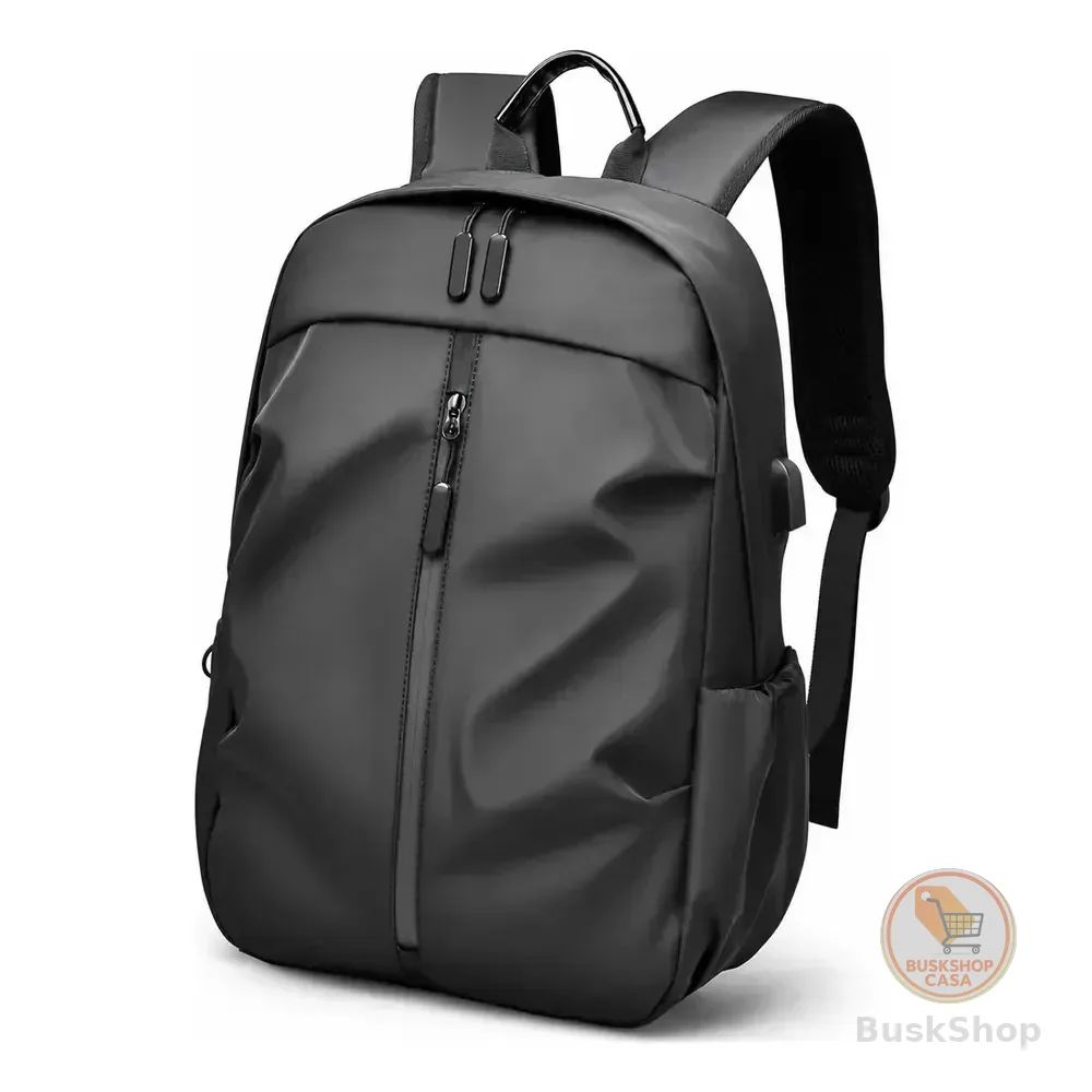 Mochila Notebook Faculdade Trabalho Escola Masculina Grande Impermeável Alça Reforçada Usb Premium Preto Liso