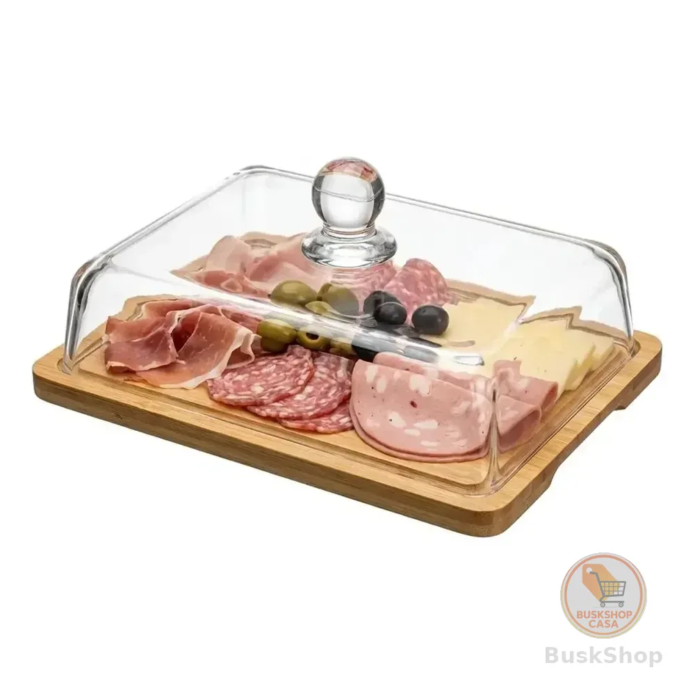 Porta Frios Base Bambu / Tampa Vidro Premium Organizador Transparente