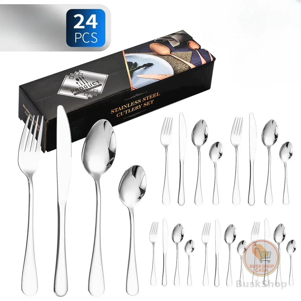 Kit Faqueiro Jogo de Talheres 24 Peças Talheres Prata de Aço Inox Garfo Colher Faca Colher De Mesa utensílios de cozinha