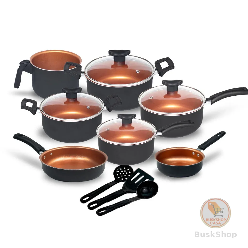 Jogo De Panelas Antiaderente 10 Pçs Kit Conjunto Teflon Tampa de Vidro Várias Cores Durável Moderna