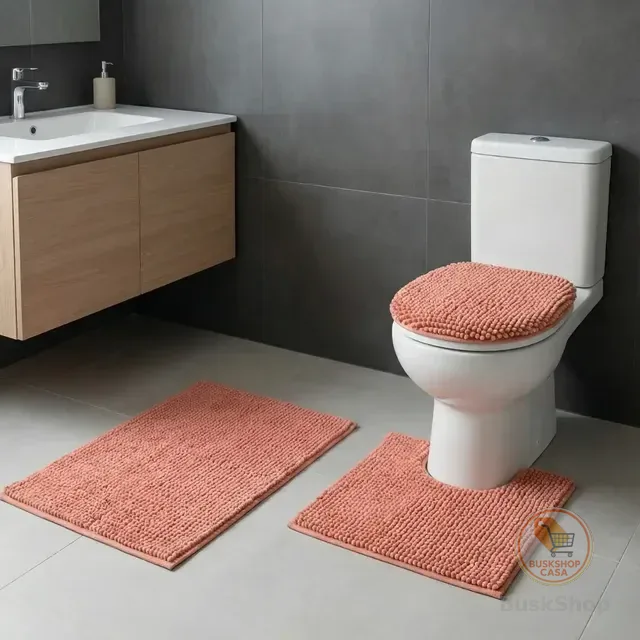 Kit Banheiro 3 Peças Tapete Bolinha Antiderrapante Premium