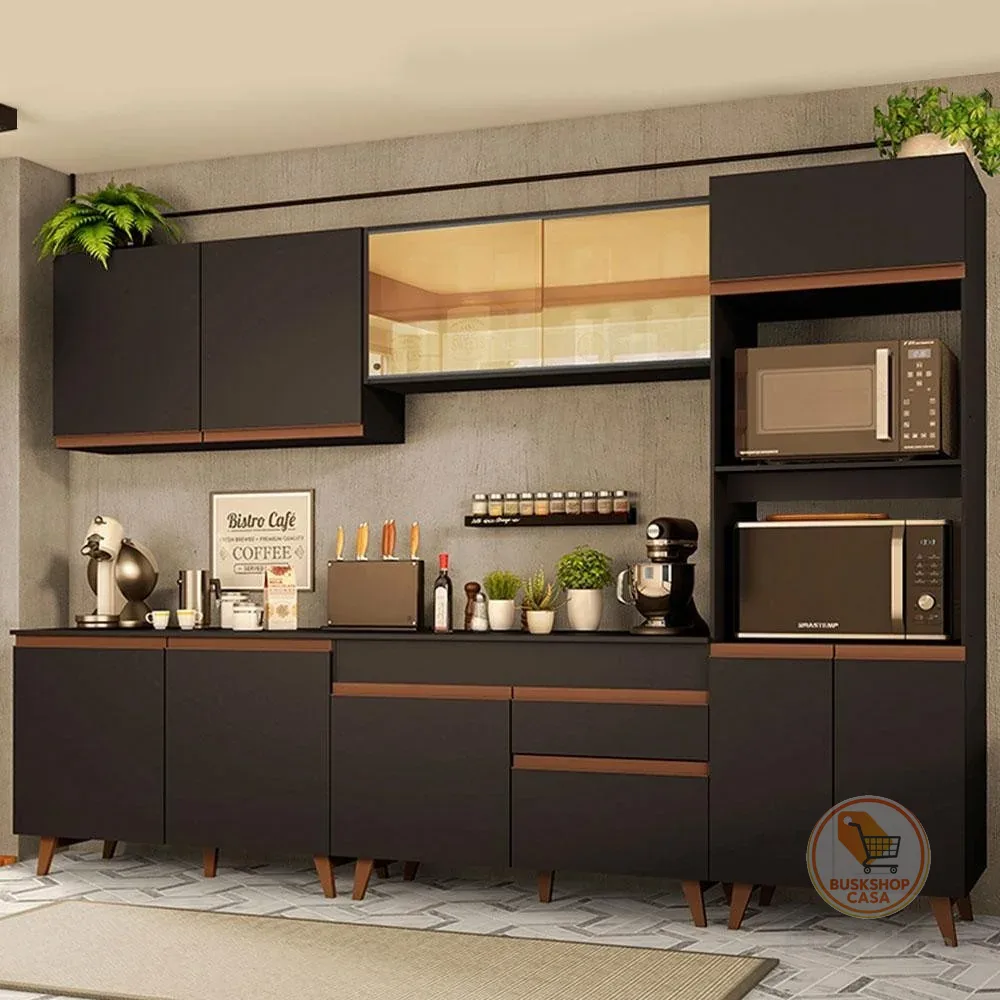 Cozinha Completa Madesa Reims 310001 com Armário e Balcão - Preto