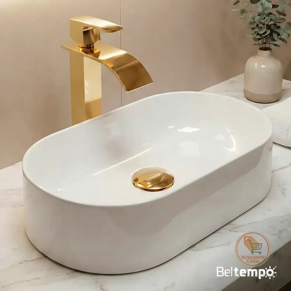 Cuba Pia De Apoio Sobrepor Oval 43x25 Branca Banheiro Lavabo Beltempo Bt-2030 Branco Brilhante