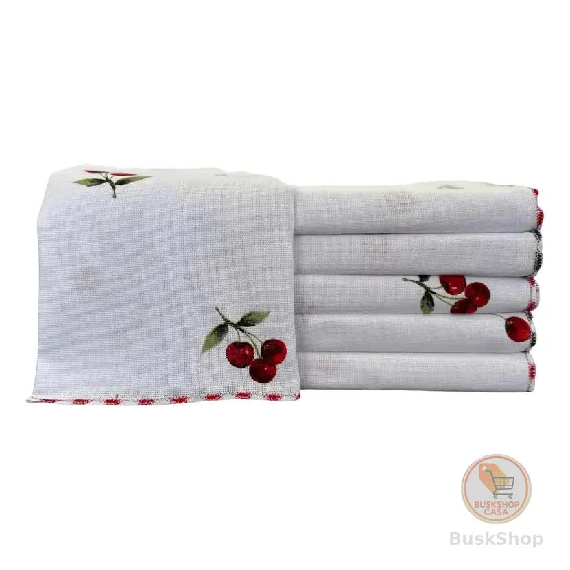 Kit 2 Panos De Prato Estampa Cereja Branco Cereja