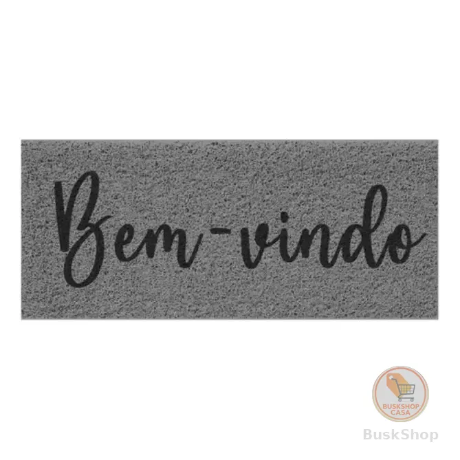 Capacho De Porta Vinílico Estampado Bem-vindo Cinza 70x30cm - Uzoo 70 Cm 30 Cm