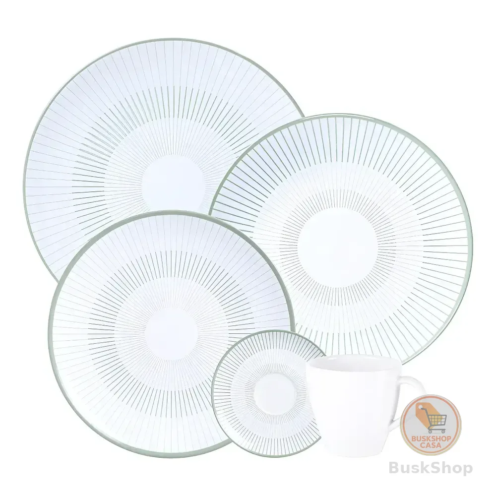 Aparelho De Jantar Lineare Tramontina Em Porcelana Decorada Com Listras Verdes 20 Peças Verde