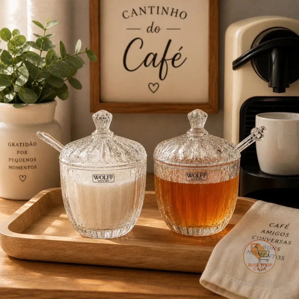 Kit Açucareiro e Meleira Wolff Geneva Vidro Luxo Cantinho do Café Mesa Posta
