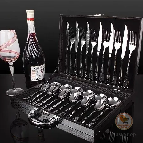 Jogo Talheres 24 Peças Faqueiro Inox Premium Luxo Com Maleta
