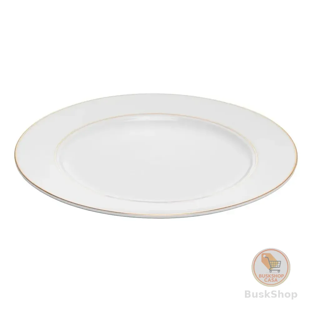 6 Pratos Para Sobremesa Wolff De Porcelana Com Fio De Ouro Branco Lisa Monaco Branco E Dourado Liso