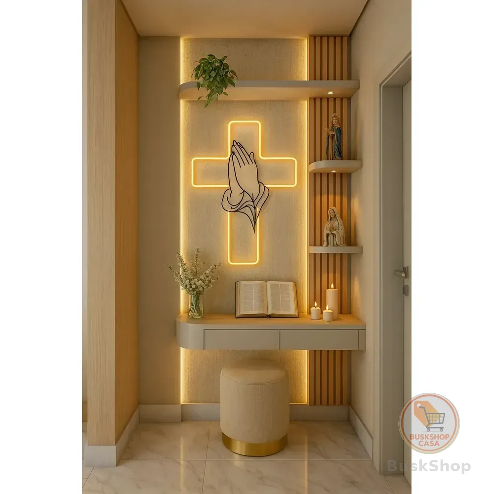 Cruz Led Neon Para Oratório - Letreiro Luminoso Branco Quente 127/220v