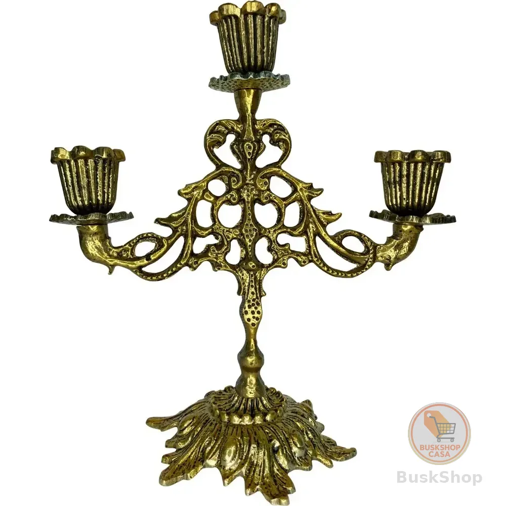 Castiçal Candelabro 3 Velas Metal Dourado Envelhecido Dourado Envelhecido