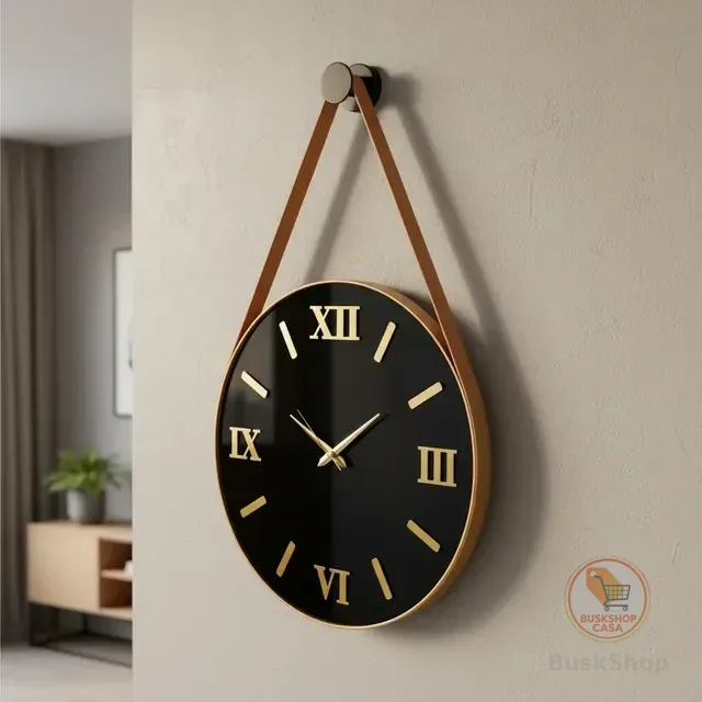 Relogio Parede 50cm Silenc. Algar.  3d Dourados, Alças Couro