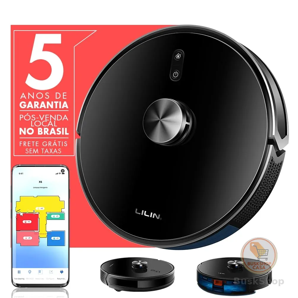 Robô Aspirador e Esfregão LILIN X6, Navegação LIDAR 360°, 6500Pa, Aspira e Passa Pano 3 em 1, Mapeamento Multinível, Recarga Automática e Retoma Limpeza, Alexa/Google, 110/220V Bivolt