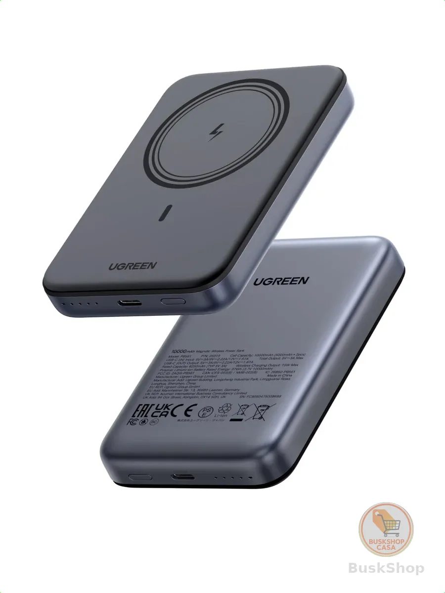 UGREEN Power Bank de 10000mAh por Indução, PD 20W Carga Rápida, Carregador Portátil Magnético Qi 15W Máx, Bateria Externa Compatível com iPhone 17/16/15/14 Série, Xiaomi, iPad, LG