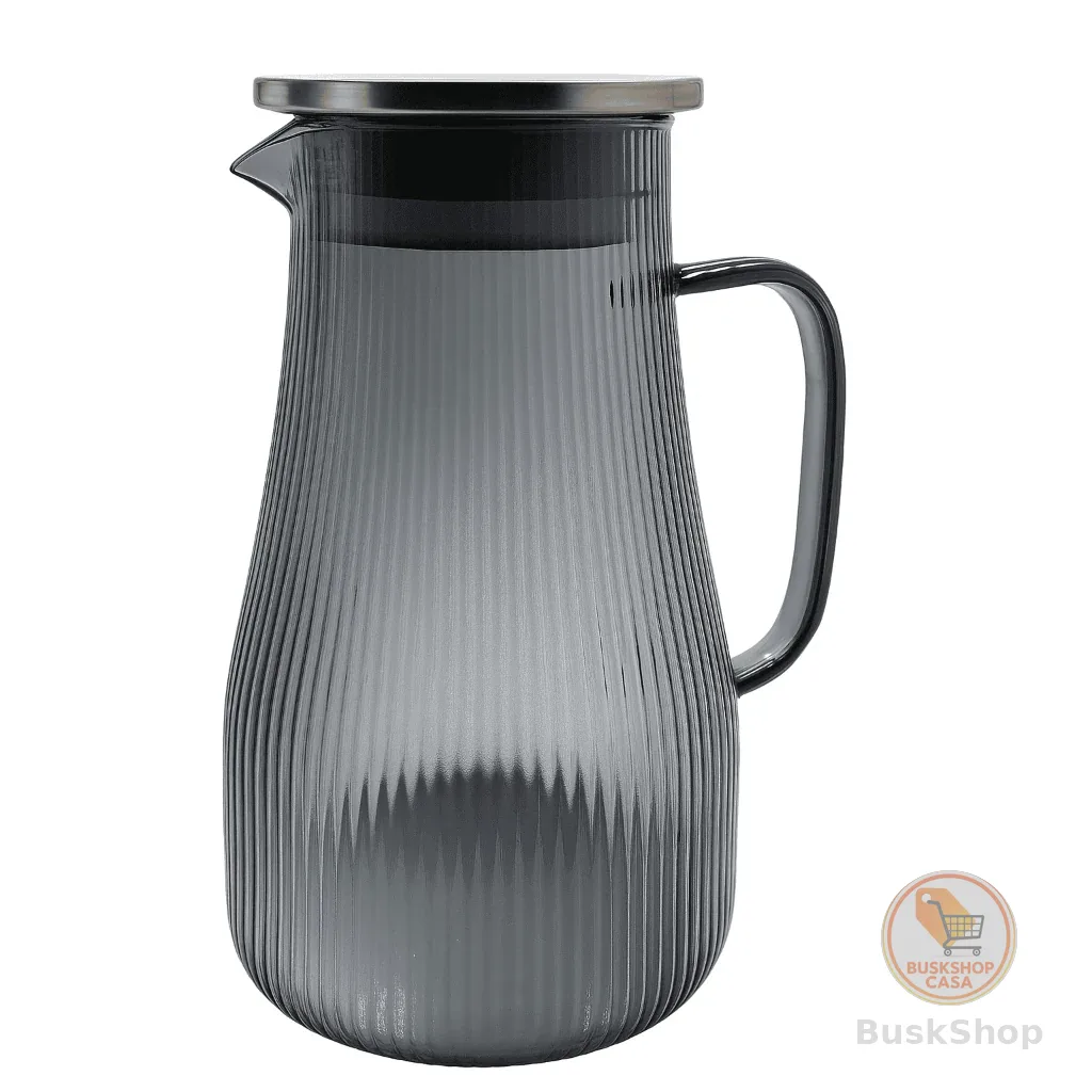Jarra De Vidro Borossilicato Tampa Inox 1,5l Listras Fumê