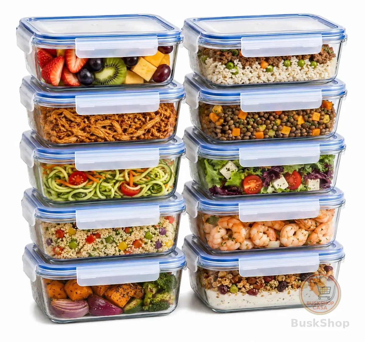 Kit 10 Potes de Vidro Herméticos 640ml com Tampa e 4 Travas | Marmitas Reutilizáveis | Vedação Total | Refratário para Forno, Micro-ondas, Freezer e Geladeira | Livre de BPA