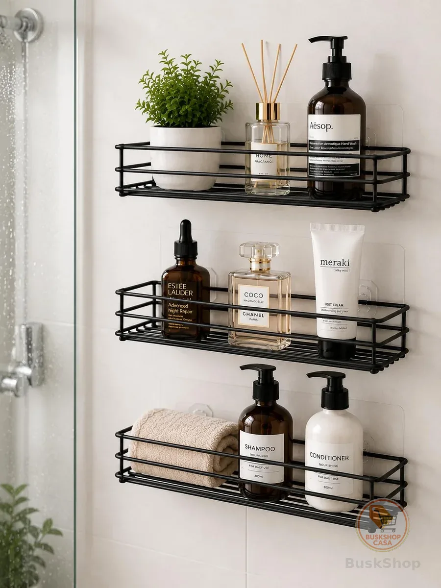Kit 3 Prateleiras Adesiva Sem Furo Para Banheiro Cozinha Organizador Parede Suporte Porta Shampoo Sabonete Nicho Decorativo Sem Furadeira Instalação Fácil Resistente D`HOME