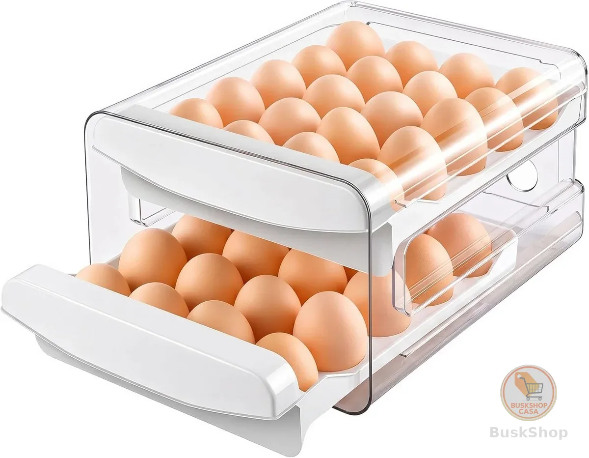 Porta Ovos para Geladeira 32 Unidades, Caixa Acrílica Transparente com Gaveta Deslizante, 2 Andares Empilhável, Organizador de Ovos Premium BPA Free para Cozinha e Organização Inteligente (Branco)