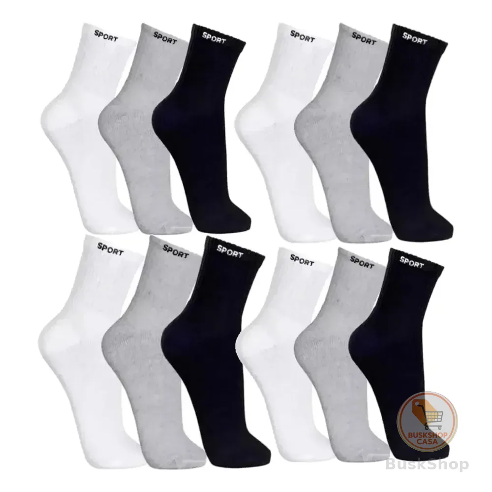 12 Pares De Meias Masculinas Cano Alto Grossa Algodão Oferta Sortida Liso Un