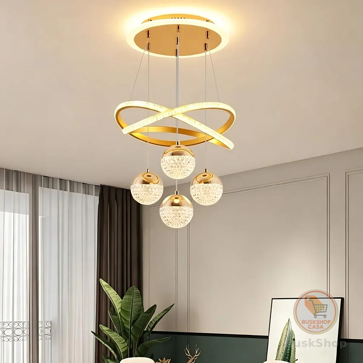 EKROTOK Luminária Pendente de LED, Lustre de LED Pendente Com 4 Bolas, Luminária de Teto com 3 Cores Claras para Sala de Jantar, Cozinha, Ilha, Sala de Estar, Quarto (85-265V)