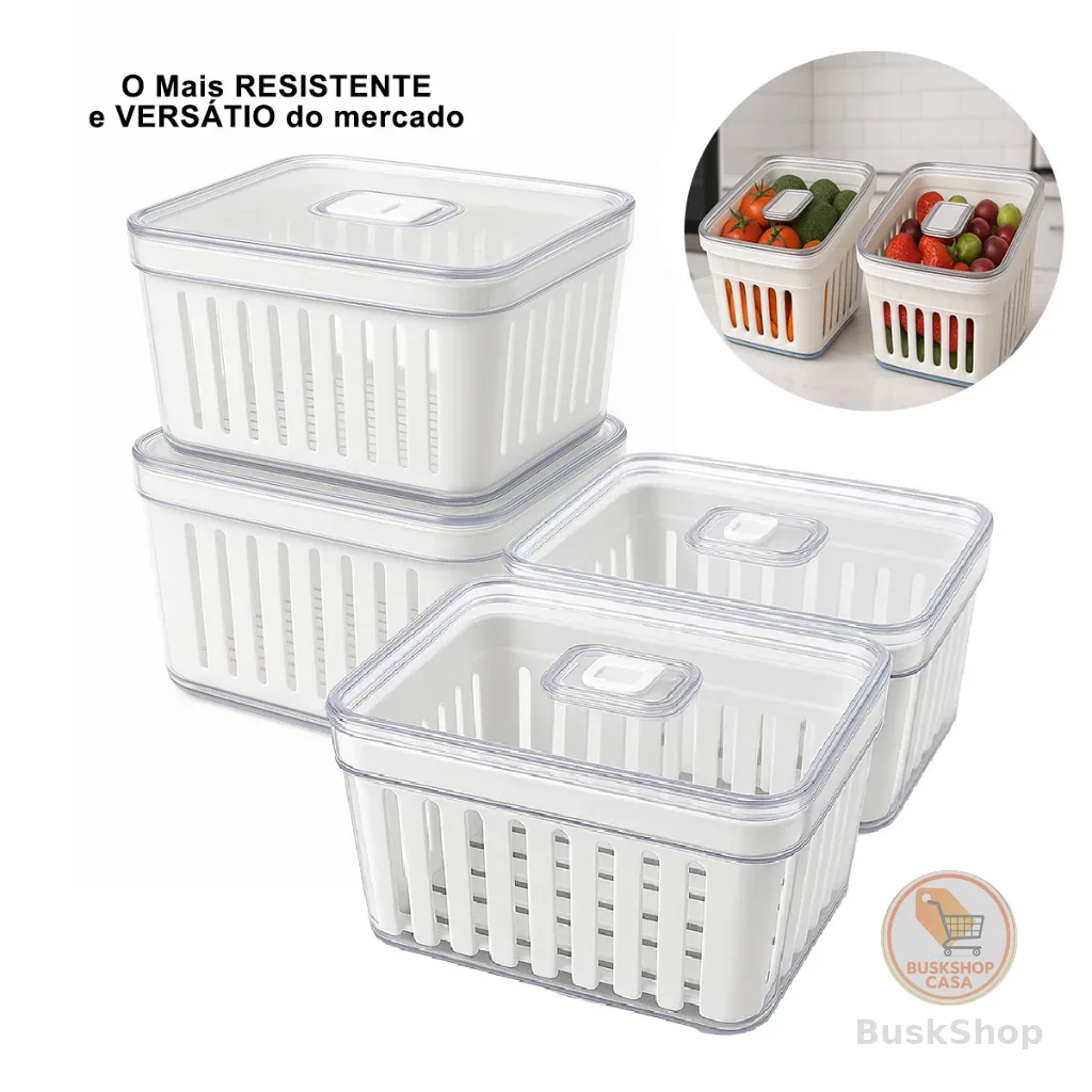 Organizador de Geladeira 3,8 Litros Cesto Com Tampa Multiuso Alimento Verdura e Vegetal