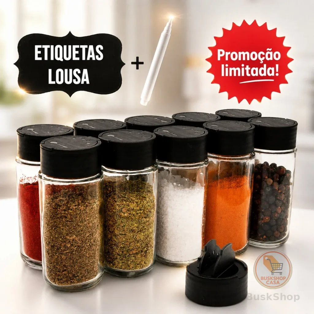 Kit até 18 Potes Tempero Condimentos + Caneta + Etiquetas 100 ml Kit Completo Para Cozinha