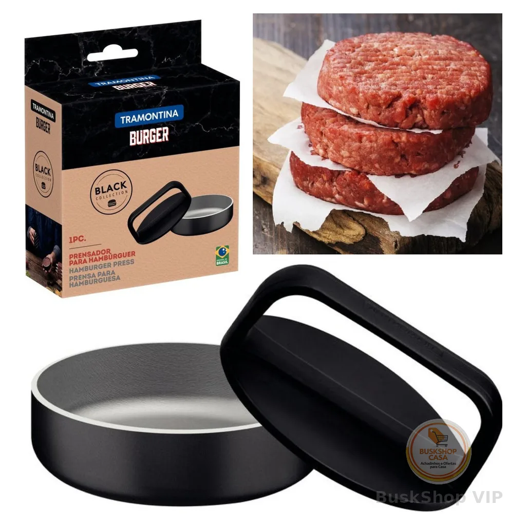 Prensador e Modelador de Hambúrguer Tramontina Black Burger Forma Antiaderente Carne Caseira Vegana