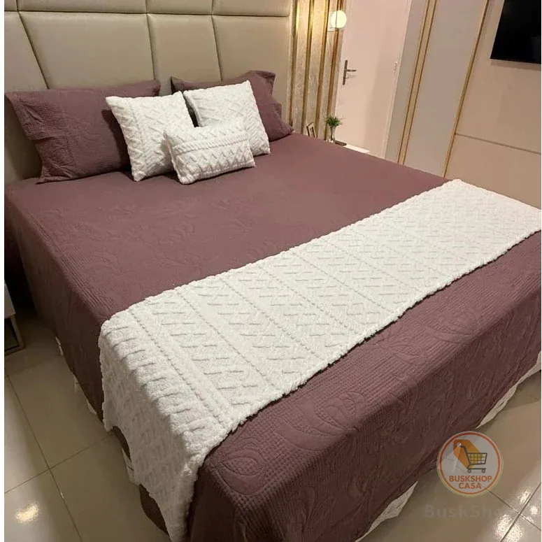 Kit Peseira 4 Peças Cama Casal-Queen-King-Box Peseira + 2 Almofadas + 1 Baguete