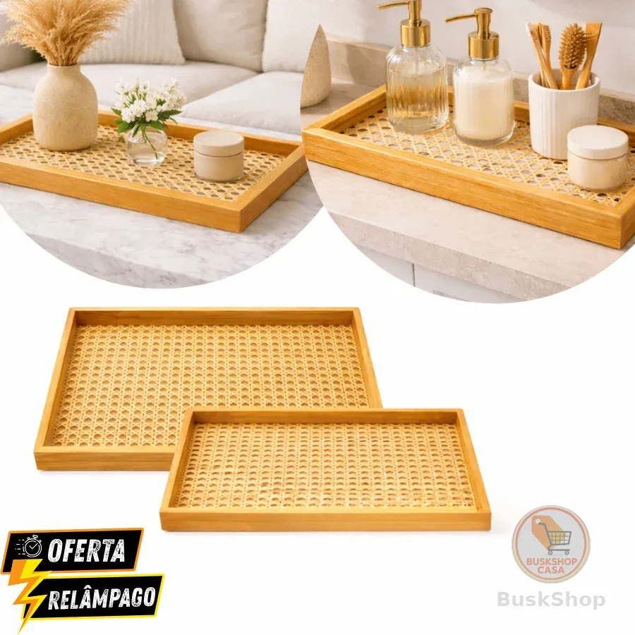 Bandeja Organizadora Decorativa Palha Vidro Marmorizado Multiuso Retangular Metal Dourado Rosê para Banheiro
