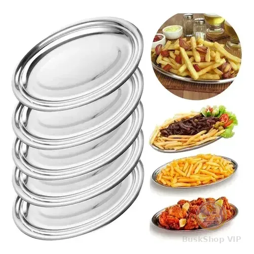 Kit Travessa Oval De Inox 30 Cm Para Assar E Servir - 5 Peças Prateadas Prateado