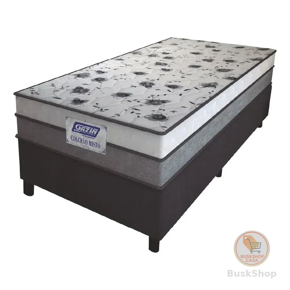 Cama Box Solteiro Colchão Espuma D33 Fort 88cm Cinza/branco