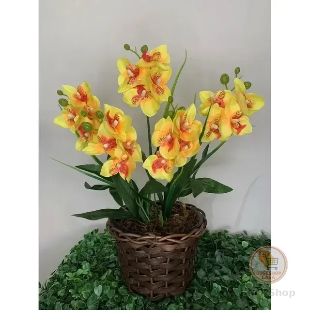 Arranjo Orquídea Artificial Grande Flor 5 Galhos Montado