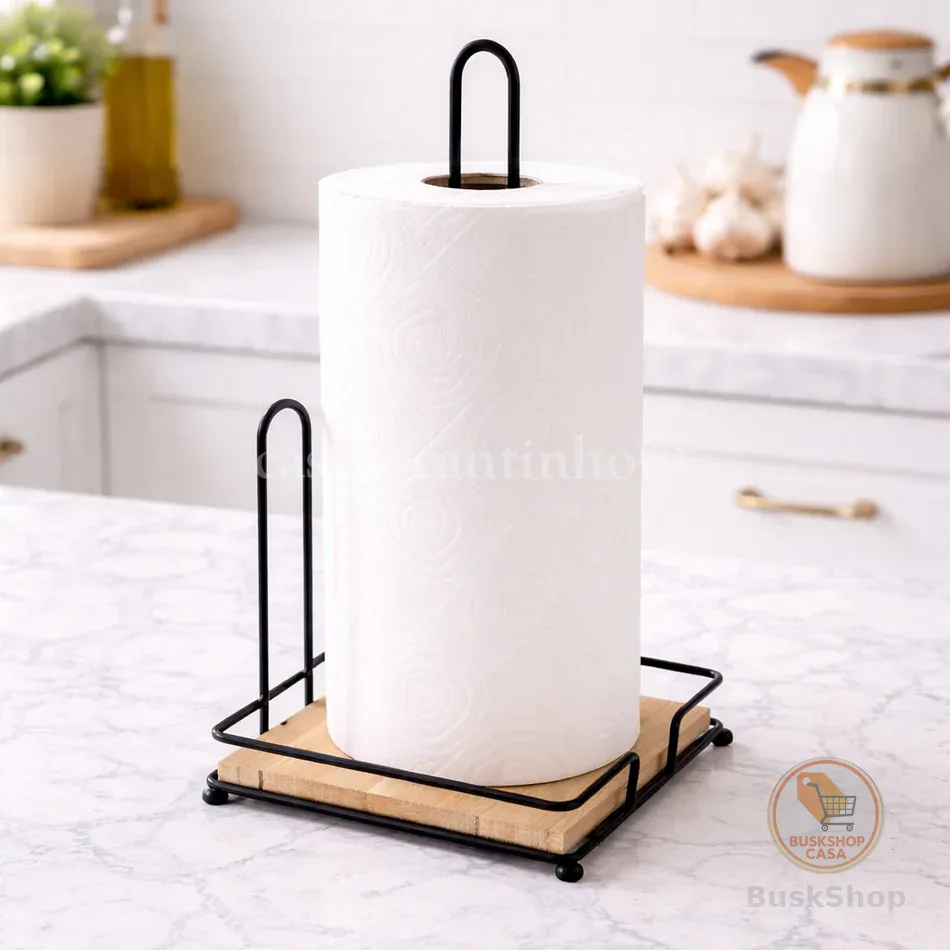 Suporte Porta Papel Toalha De Bambu Porta Guardanapo Preto Ou Dourado Multiuso Organizador Cozinha