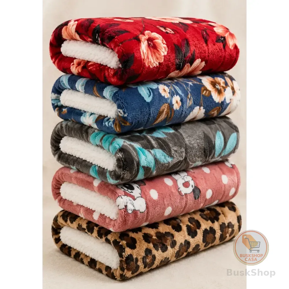 Cobertor Casal Dupla Face Manta E Sherpa Luxo Sortidas Liso Liso 1570 G Sortidos