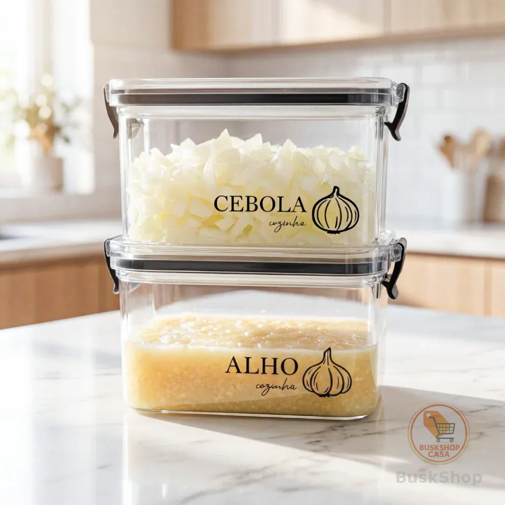 Potes Multiuso Herméticos Geladeira 460ml/950ml - Porta Mantimentos, Porta Alho, Porta Cebola e muito mais