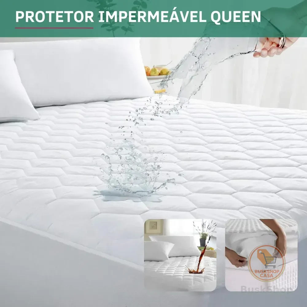 Capa Colchão Queen Padrão Impermeável Antialérgico Protetor Matelado Antiácaro Respirável Super Macio E Silencioso Branco