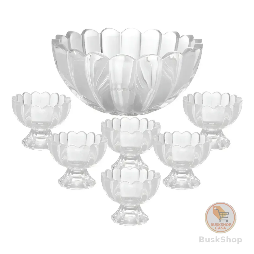 7 Peças Bowl Com 6 Taças Wolff De Vidro Para Sobremesa Incolor Liso