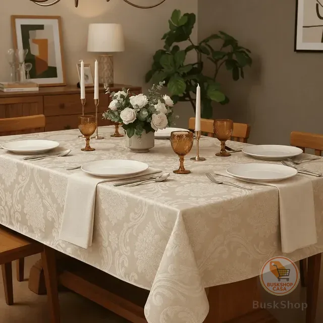 Toalha De Mesa Tecido Jacquard 2,20x1,40 6 Lugares Elegante