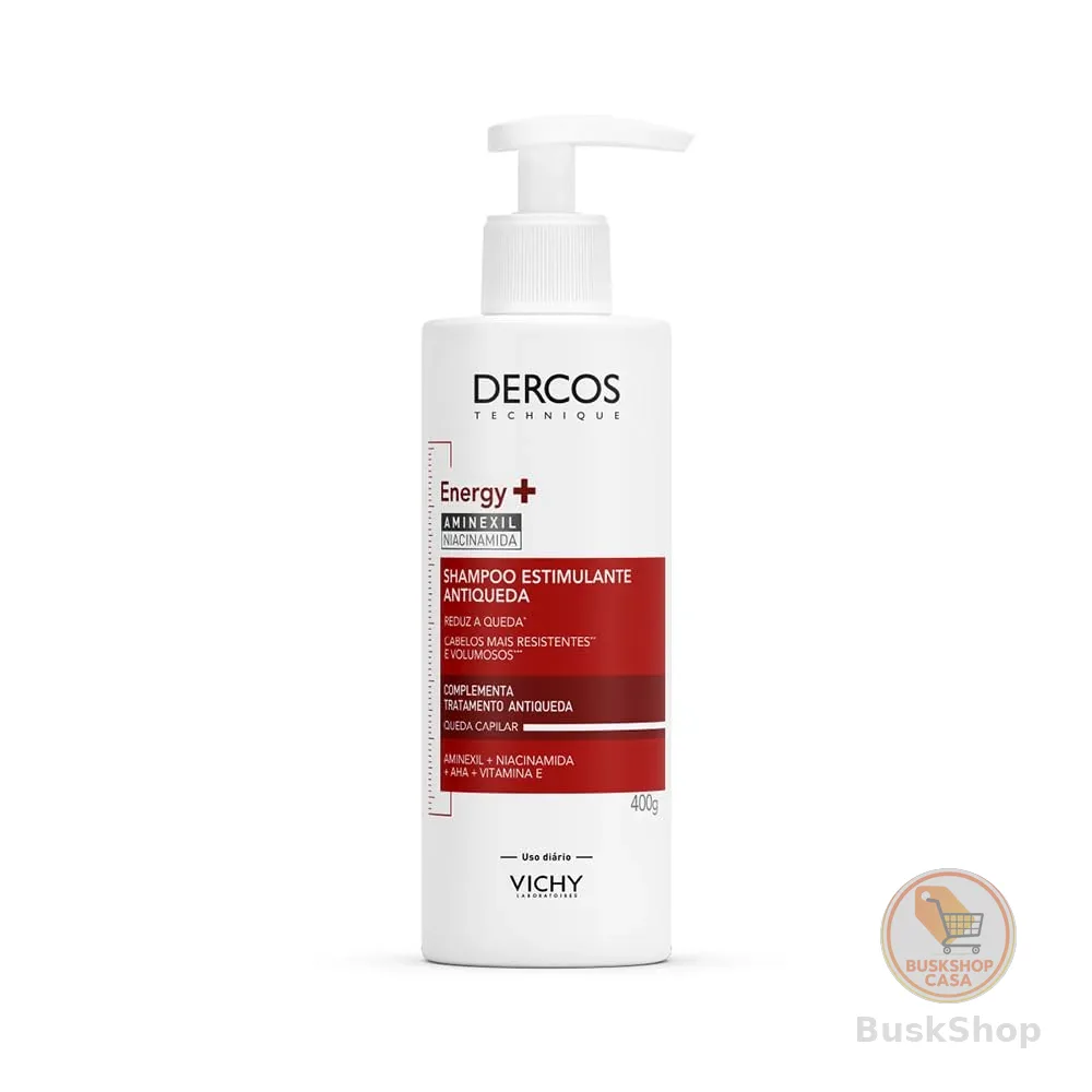 Vichy Dercos Energy+ Shampoo Antiqueda Estimulante com Aminexil 1.5%, Niacinamida e Vitamina E, +47% Fios Fortalecidos e +19% de Densidade Capilar, 400g