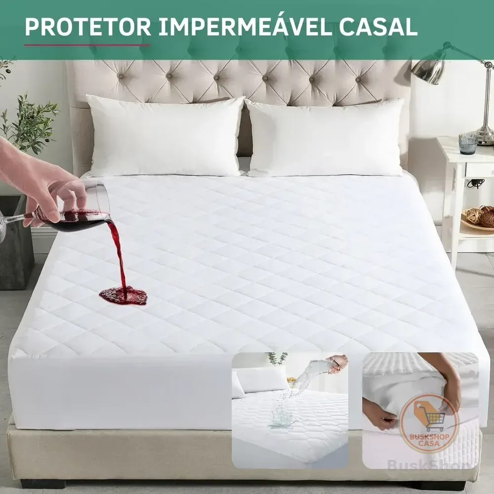 Protetor De Colchão Impermeável Casal Matelado Antialérgico Antiácaro Resistente A Líquidos Toque Macio Branco