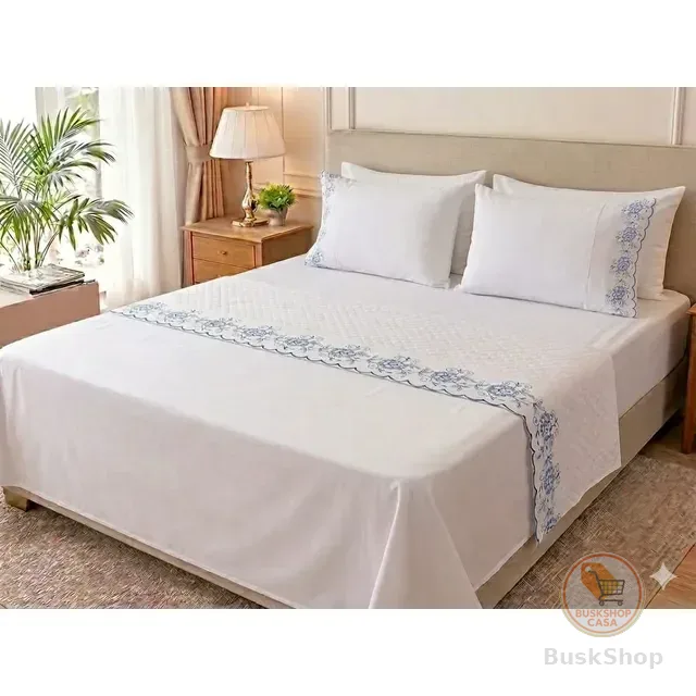 Jg De Lençol Diamante Casal Queen 4 Peças Bordado 400 Fios