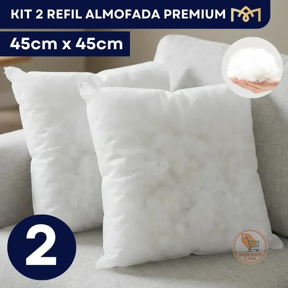 Kit 2 Enchimentos Almofada 45x45 Fibra Siliconada Hipoalergênica Macia Super Resistente Premium Branco Liso