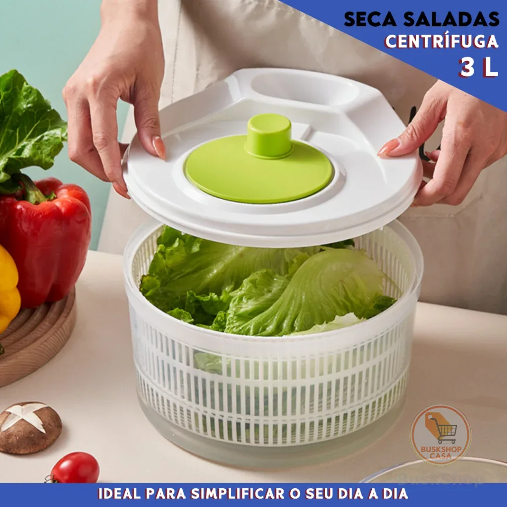 Centrífuga de Salada 3L Manual | Secagem Rápida Sem Esforço | Ideal para Folhas e Hortaliças - MN