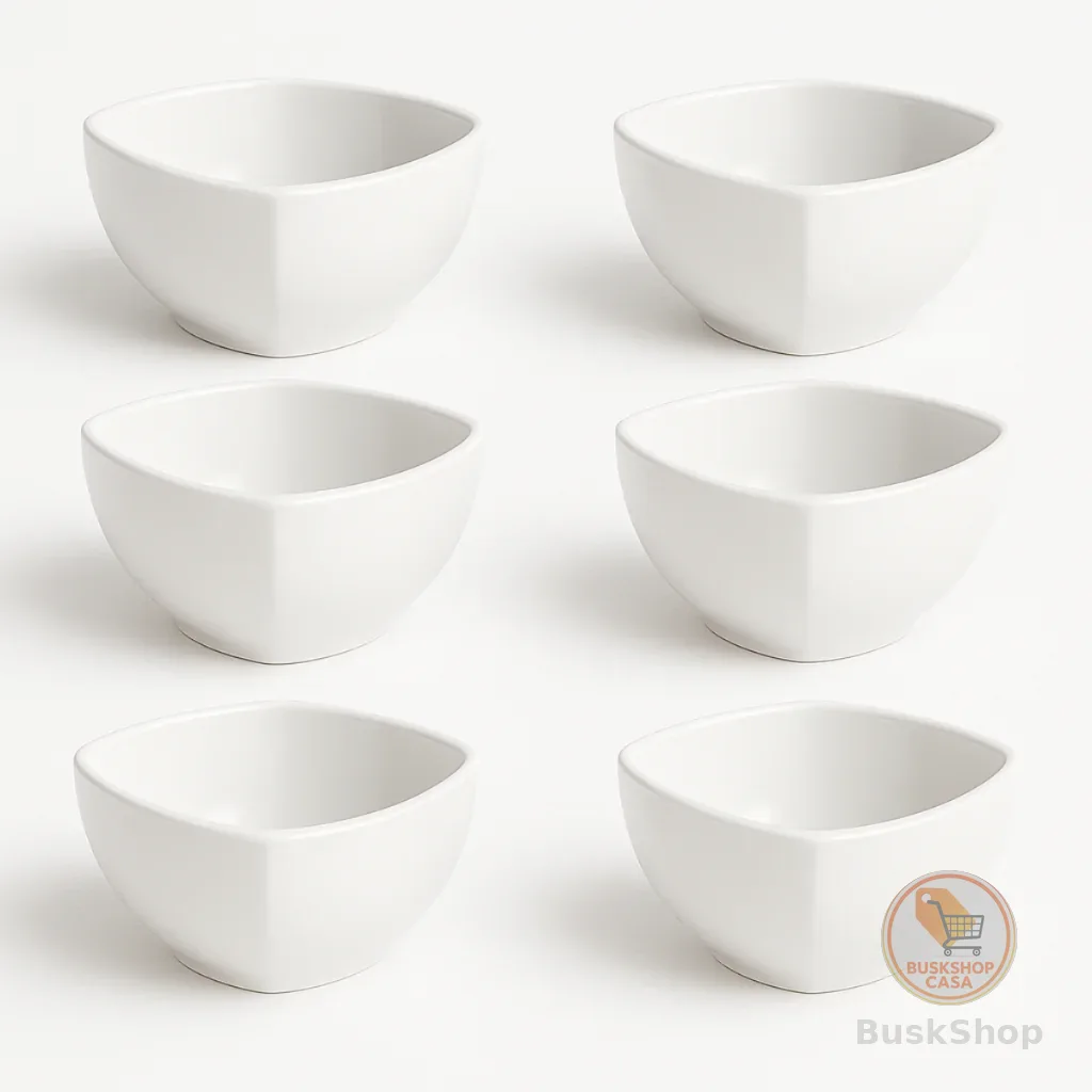 Kit 6 Cumbucas Quadrada Porcelana Branca 350ml Tigela Bowl Para Sobremesas Petiscos Caldos & Sopas