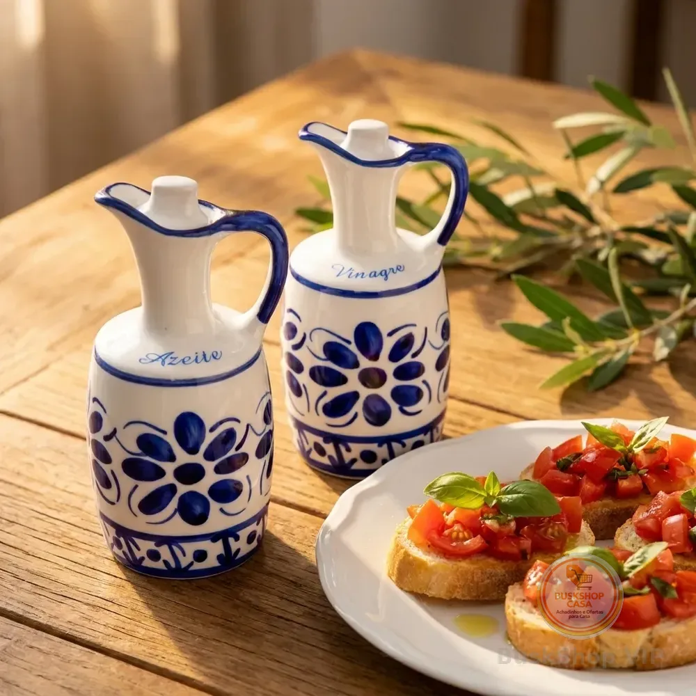 Azeiteira E Vinagreira Em Porcelana Azul Colonial 150 Ml