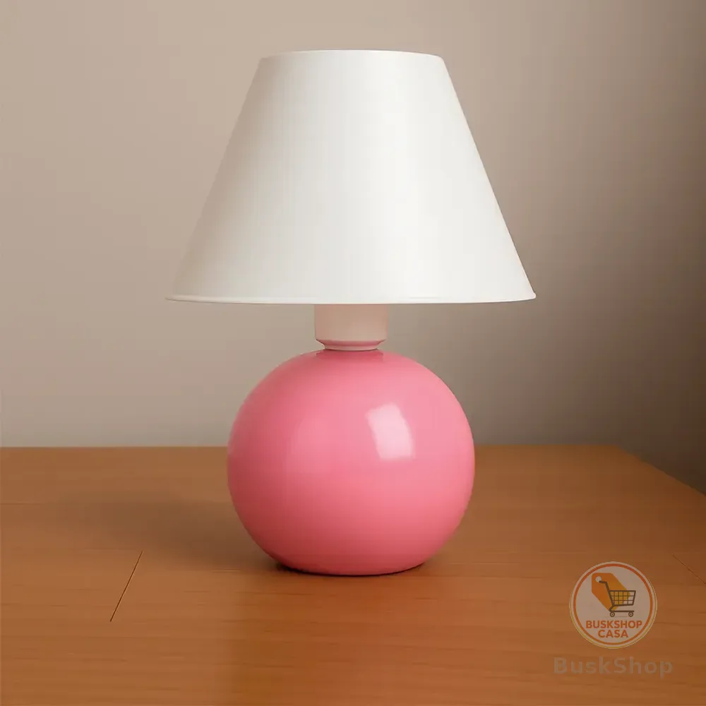 Abajur Bolinha Luminária Mesa Quarto Cabeceira Com Lâmpada Rosa Branco 127/220v