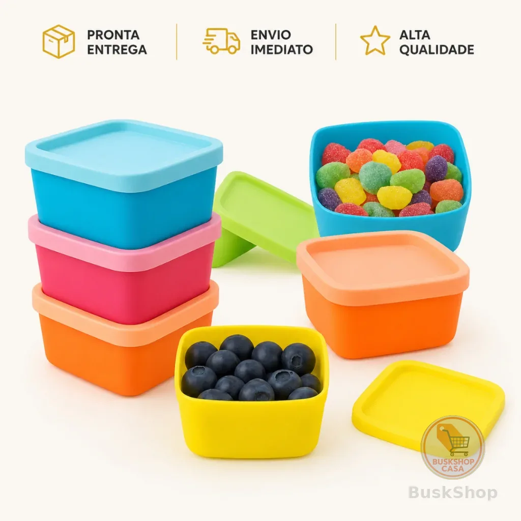 Kit 5 Mini Potes Quadrados 75ml com Tampa – Livre de BPA