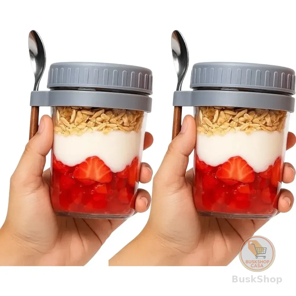 Kit 2 Copos De Vidro 350ml Frutas Iogurte Saudável Cinza